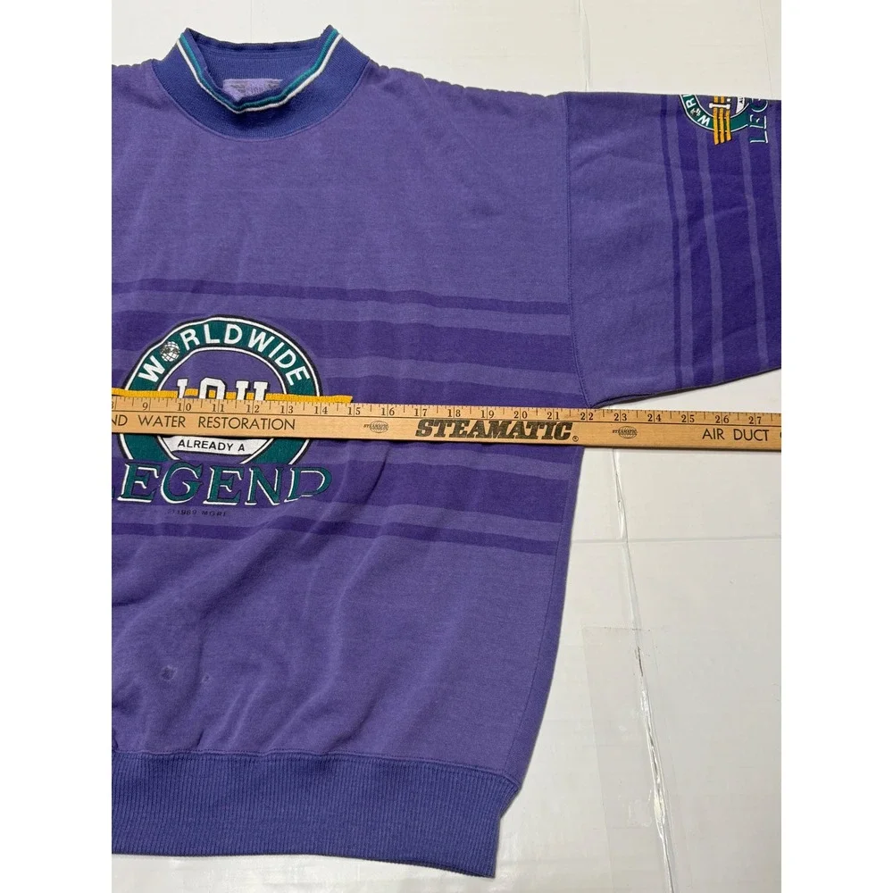 Vintage 1989 I.O.U. Worldwide Legend‎ Sweatshirt Purple Graphic Mock Neck